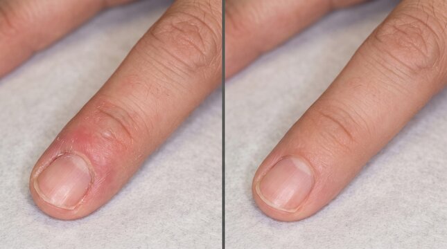 Inflamed Nail Fold Before and After Skin Care Comparison