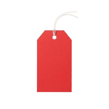 Blank red paper price tag with string isolated
