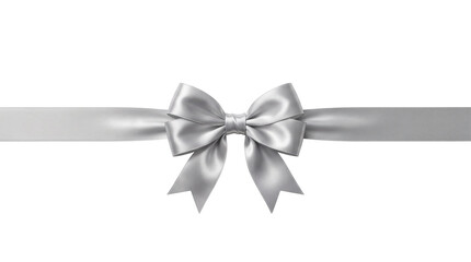 Shiny silver satin gift ribbon bow isolated on transparent background