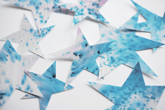Close-Up of Layered Blue Watercolor Stars