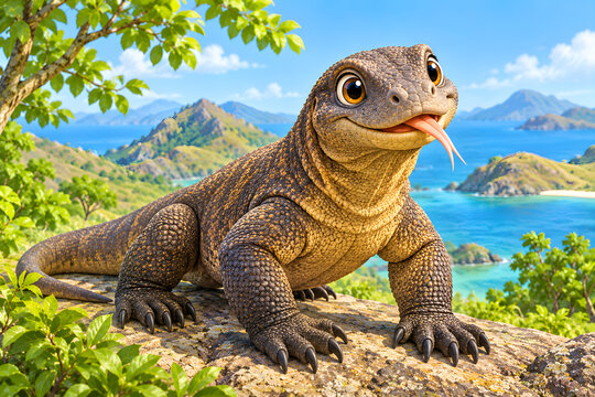 Cheerful Komodo Dragon by the Sea