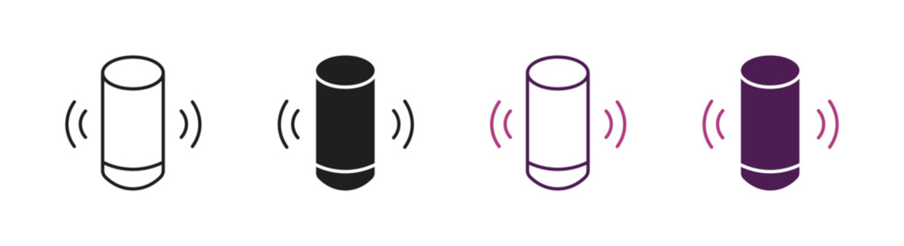 Smart Speaker Icon Set. Voice Assistant, Wireless Audio, Sound Control and Smart Home Device Symbols. Vector Illustration.