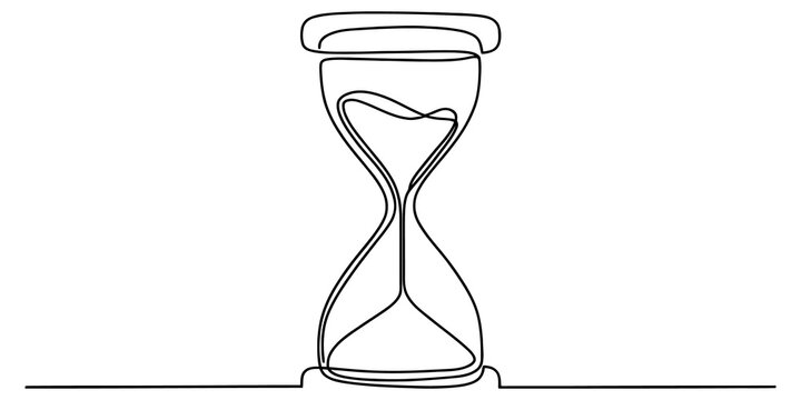 Continuous line drawing of classic hourglass for time management visual aid or business productivity planning element graphic.