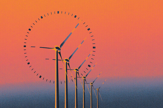 Wind Turbines With Clock Graphic