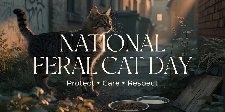 Tabby cat standing in an alleyway for national feral cat day