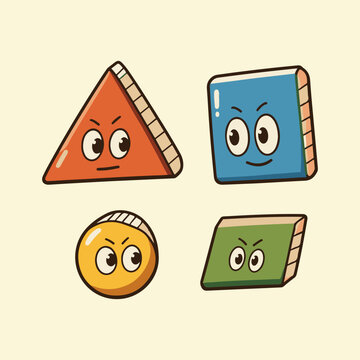Cute Retro Cartoon Geometric Shapes Character Set