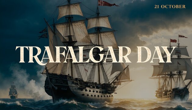 Sailing ships on the ocean for trafalgar day celebration