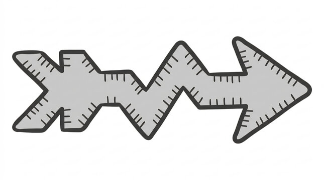 Gray hand drawn zigzag arrow with ruler scale markings