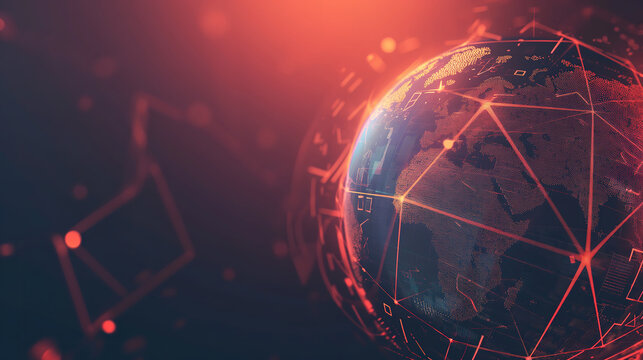 Futuristic Blockchain Network and Cryptocurrency with World Globe Visualization