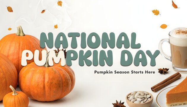 National pumpkin day banner with pumpkins
