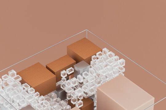 Glass and Wooden Cubes Form an Abstract Technology Puzzle
