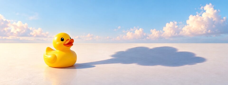 A rubber duck casting the shadow of a fluffy cloud