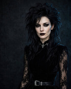 raditional Goth Woman With White Makeup and Black Velvet Fashion