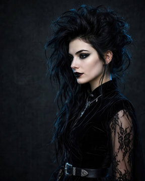 raditional Goth Woman With White Makeup and Black Velvet Fashion