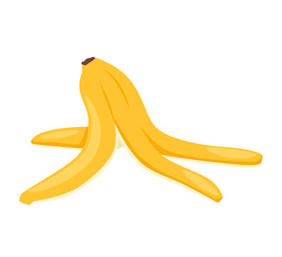 Banana peel icon on white background, yellow fruit skin symbol for slippery hazard, compost concept. vector illustration