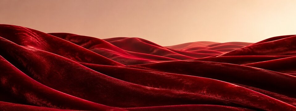 Flowing crimson velvet dunes in soft studio light