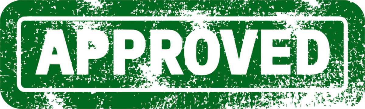 Green approved ink stamp mark for document validation with rubber