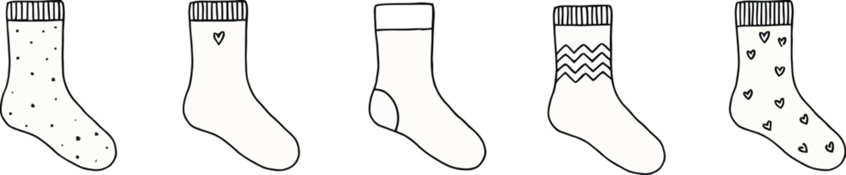 ute Socks Doodle Icons with Hand Drawn Outlines for Fashion Illustration, Clothing Design, Cozy Accessories, and Clipart