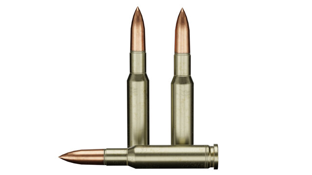 3d rendering of three rifle cartridges on white
