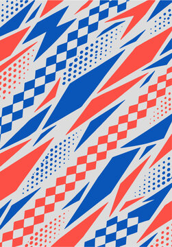 Blue red and white checkered racing stripe pattern