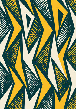Green and yellow geometric triangle pattern on cream