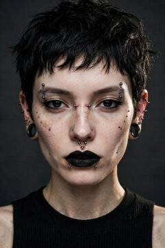 Extreme Facial Piercings and Black Titanium Jewelry on Alternative Woman