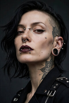 Extreme Alternative Fashion Portrait with Stretched Ears, Tattoos and Facial Piercings