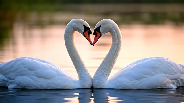 The Image Shows Two White Swans Making A Heart Shape With Their Necks They