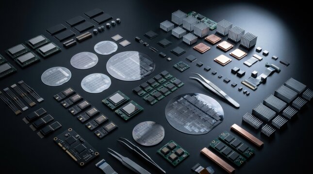 Memory hardware knolling with silicon wafers, magnetic tunnel junction chips, heat sinks and precision tweezers