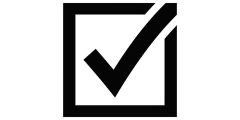Minimalist black tick mark inside box on transparent checker background. © Adil