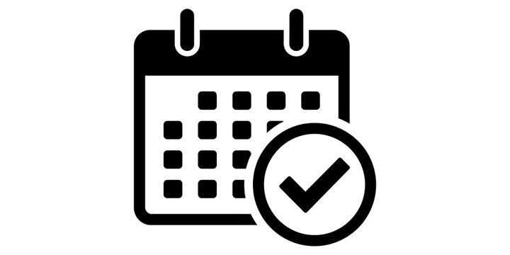 Calendar sheet with checkmark icon symbolizing scheduled date confirmation.