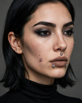 Alternative Beauty Portrait With Dahlia Bites and Cheek Piercings