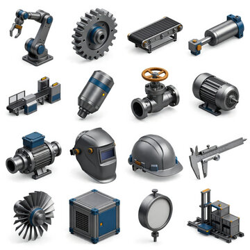 3D Industrial Manufacturing and Engineering Icon Set