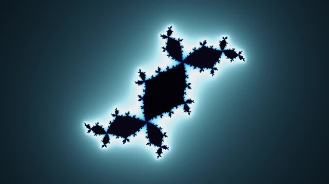 Ice blue Julia set fractal morphing with glowing edges on dark background, seamless loop