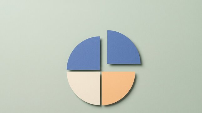 Sectioned pie chart graphic divided into four distinct colorful parts with business statistics analysis information infographic