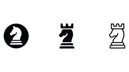 Chess Knight and Rook Piece Icon Set in Solid, Filled and Outline Vector Style © VectAmaze