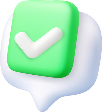 3D check mark in green chat bubble icon