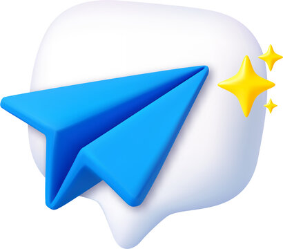 3D blue paper plane icon for messaging