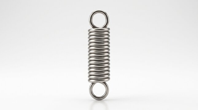 Metal tension spring standing upright isolated on white background