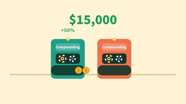 Financial concept animation showing growth of compounding interest