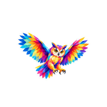 Colorful Low Poly Flying Owl Geometric Bird Illustration PNG