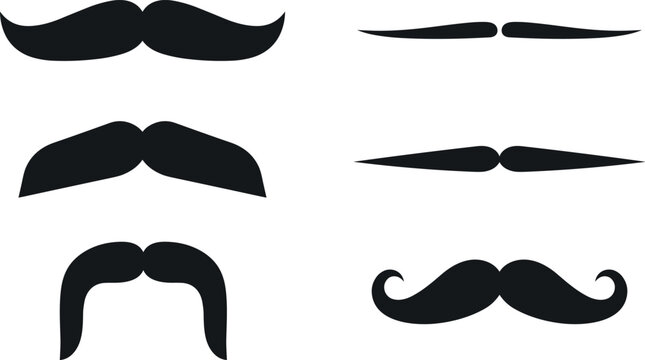 Set of vintage mustache silhouette vector icons featuring various classic retro handlebar chevron and horseshoe mustache styles