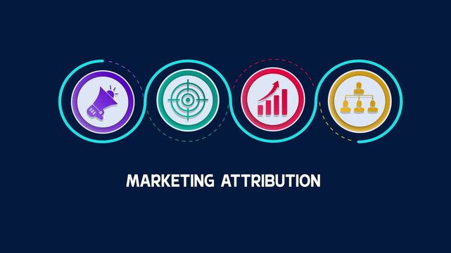 Marketing attribution process model, visual customer journey analysis icon, business strategic analytics growth, digital campaign workflow.