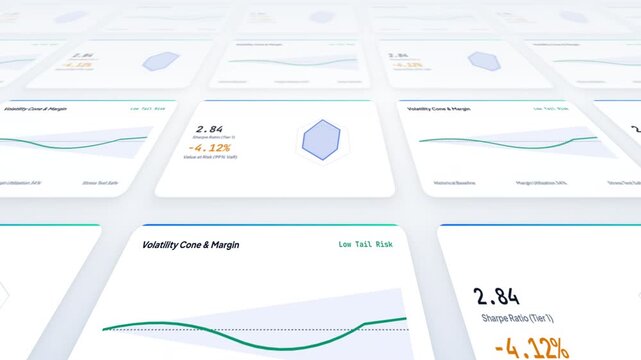 Quant Hedge Fund Risk Analysis Sharpe Ratio Radar 3D Isometric Dashboard 4K Loop on Clean Background