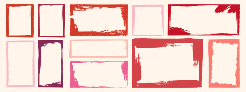 Grunge valentines day frames collection with red and pink brush stroke borders