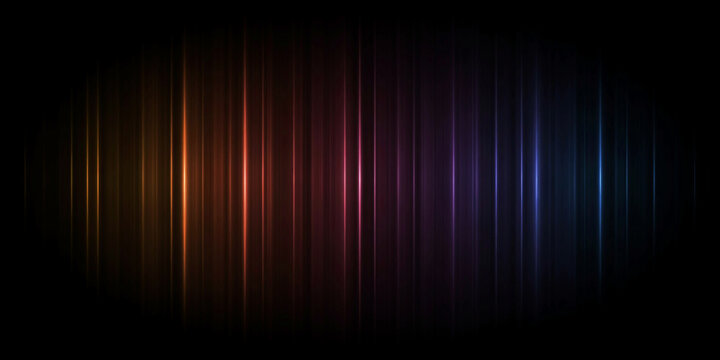 Vertical glowing light streaks in a gradient spectrum of orange, red, purple, and blue against a deep background