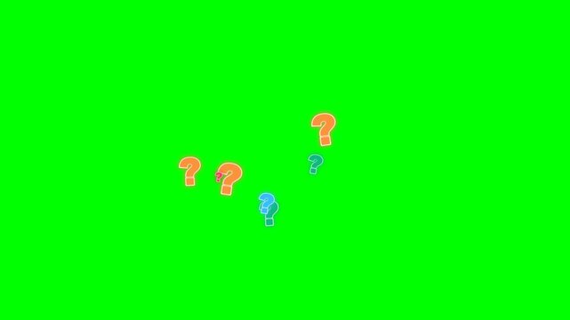 Colorful neon question marks floating against bright green background for creative design projects and digital presentations