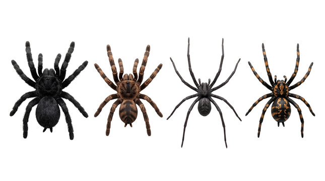 Spiders and tarantulas set isolated on transparent background png