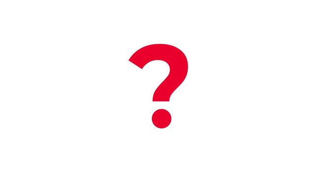 White background red question mark animation, clean animated query symbol, pulsing problem solution motion graphic element