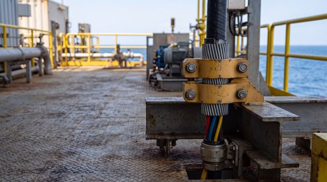 Subsea Cable Hang Off Collar Assembly On Offshore Platform Deck
